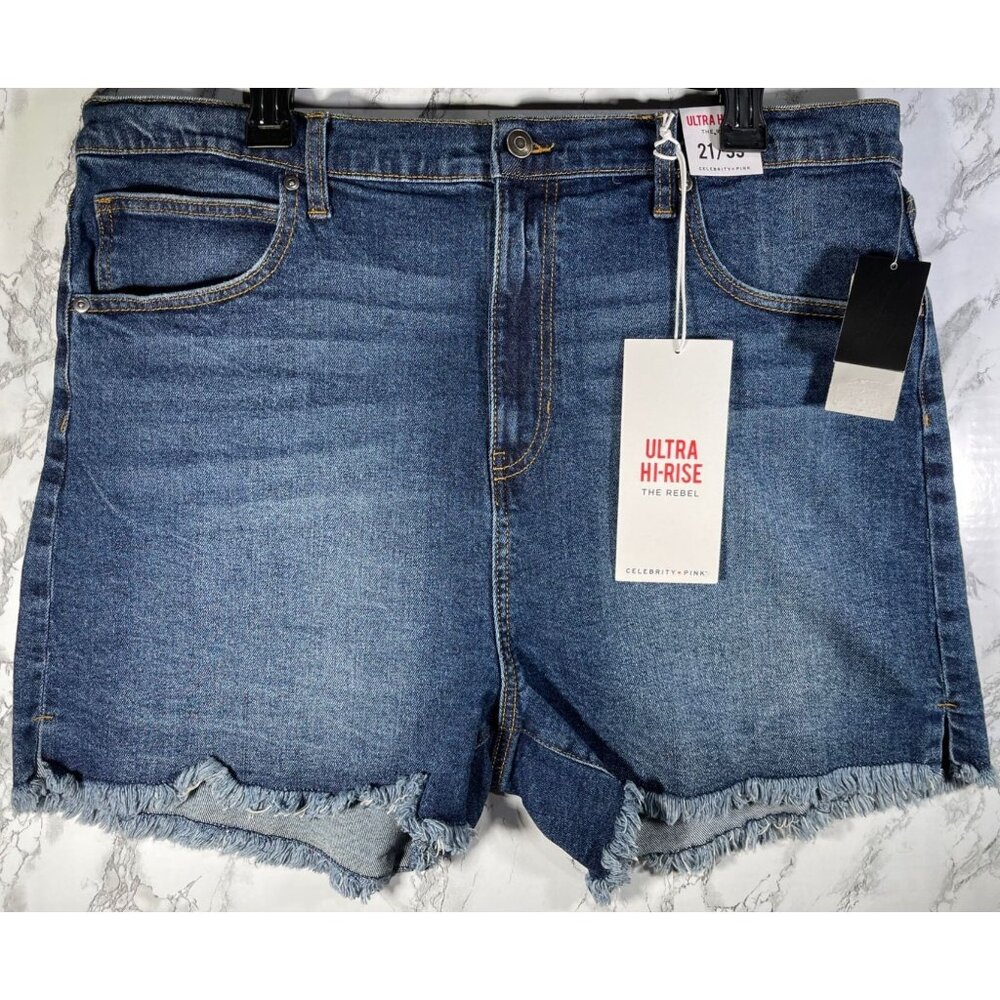 Celebrity Pink Ultra Hi-Rise The Rebel Denim Shorts For Women Size 21 Dark Wash
